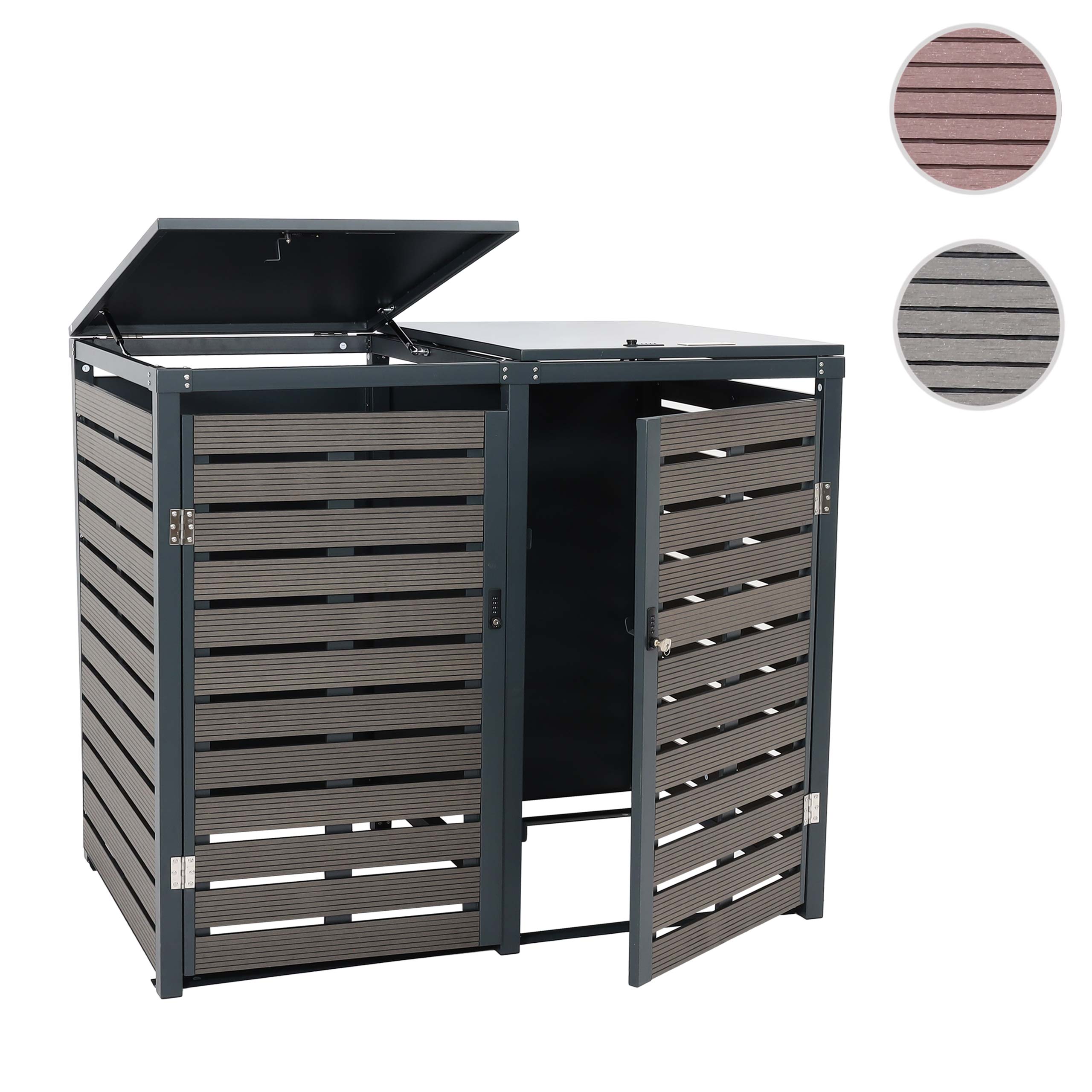 XL 2er-/4er-Mülltonnenverkleidung HWC-K14, Mülltonnenbox, 119x140x102cm WPC Metall 86kg ~ Walnuss-Holzoptik Image