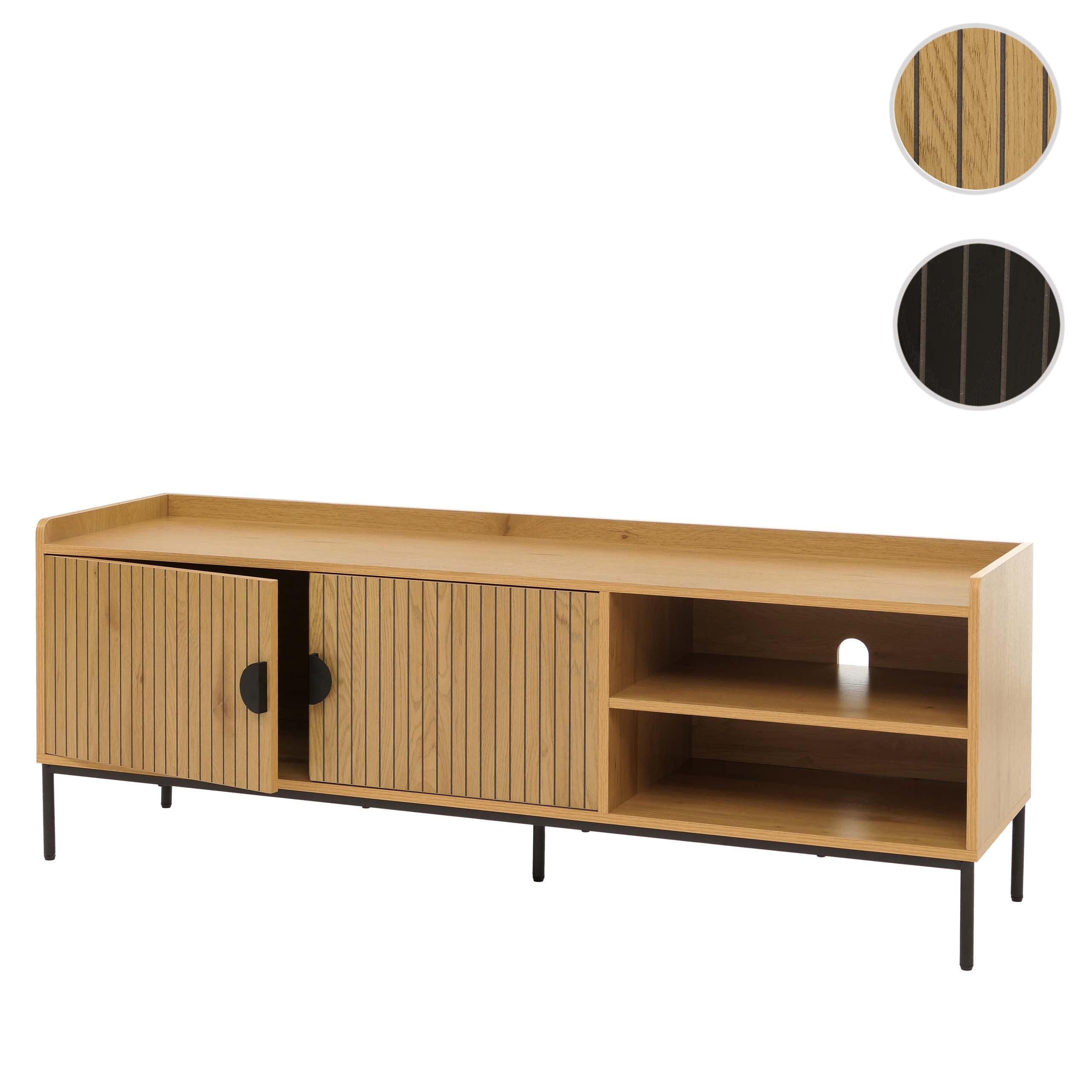 TV-Rack HWC-O39, TV-Board Fernsehtisch Lowboard TV-Schrank Kommode, Melamin MDF 56x150x40cm ~ natur Image