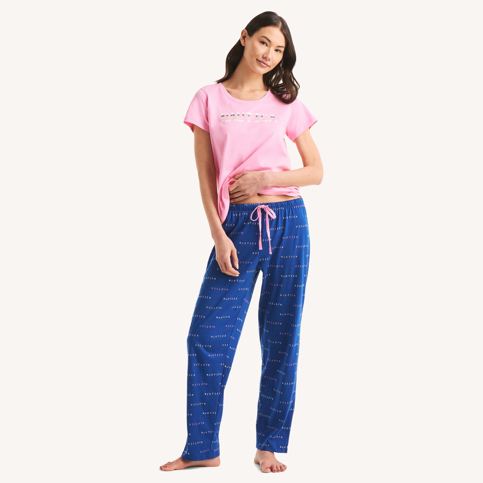 Nautica Women's Printed Pajama Pant Set 454 (Distressed Blue Wash), M