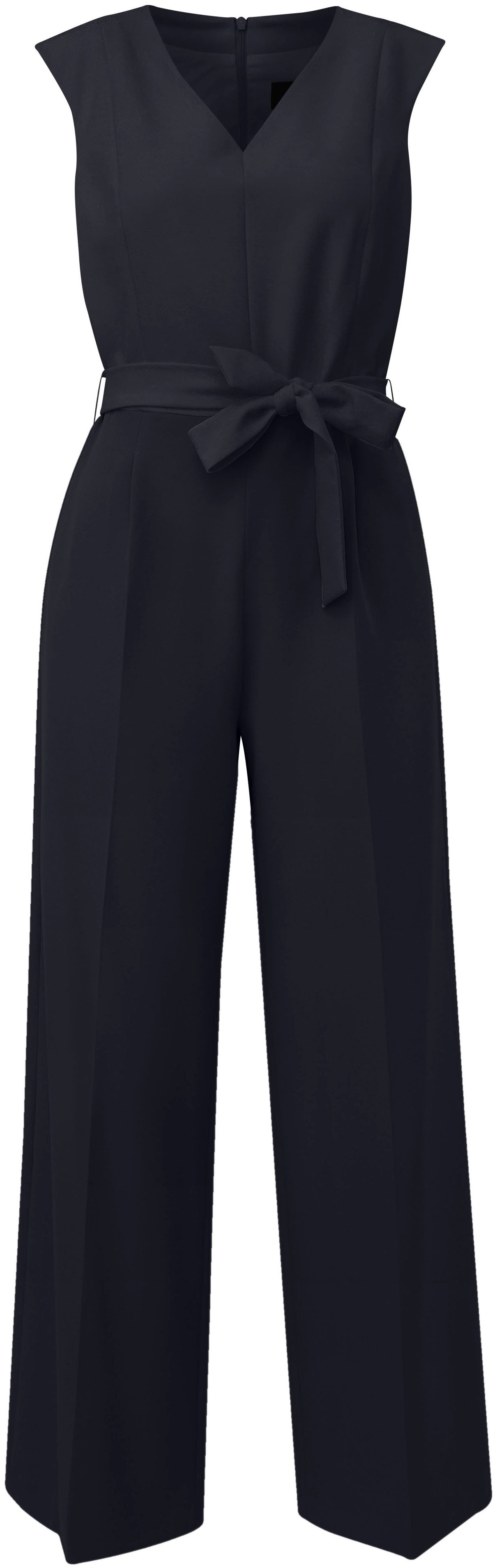 Overall S.OLIVER BLACK LABEL, Damen, Gr. 40, N-Gr, navy, Web, Obermaterial: 93% Polyester, 7% Elasthan, unifarben, figurbetont normal, Overalls Overall, mit V-Ausschnitt, mit Gürtel