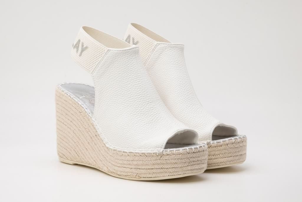 Sandalette REPLAY "Tyne", Damen, Gr. 37, weiß, Lederimitat, unifarben, Schuhe Sandalette, Sommerschuh, Sandale, Keilabsatz, mit Glitzerlogo an der Ferse