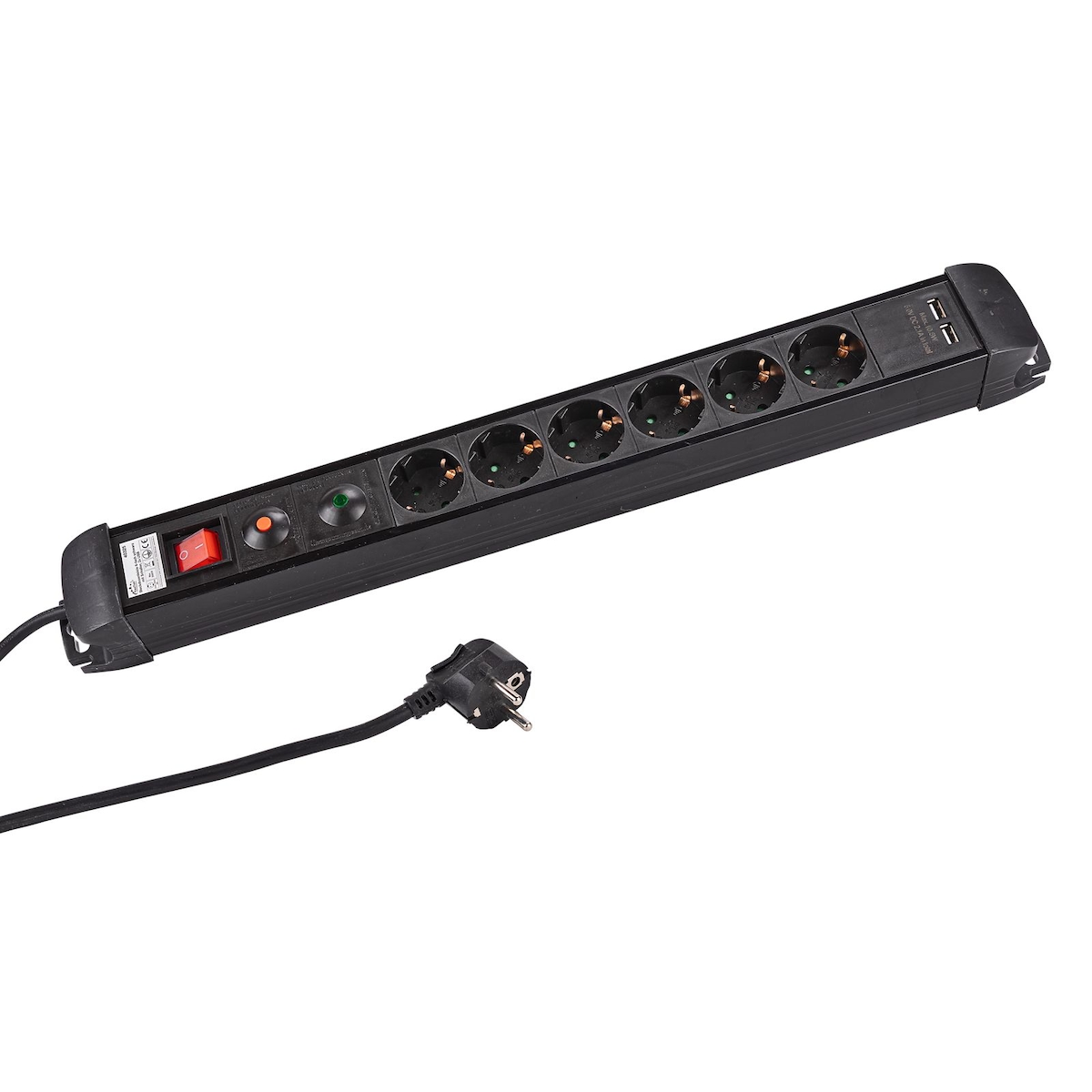 KesTek Steckdosenleiste 6-fach schwarz mit Schalter 2XUSB Image
