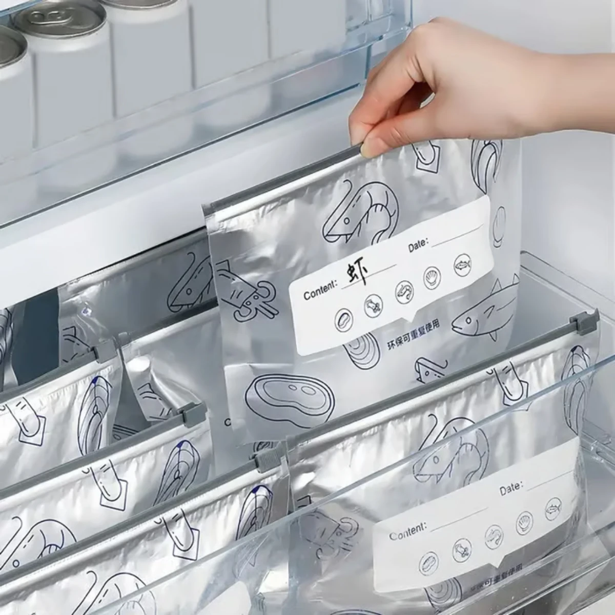 Sacs de conservation des aliments en aluminium, 10 pièces, étanches, réutilisables, pour la conservation des aliments frais, congélateur, sacs debout sûrs pour la conservation des aliments