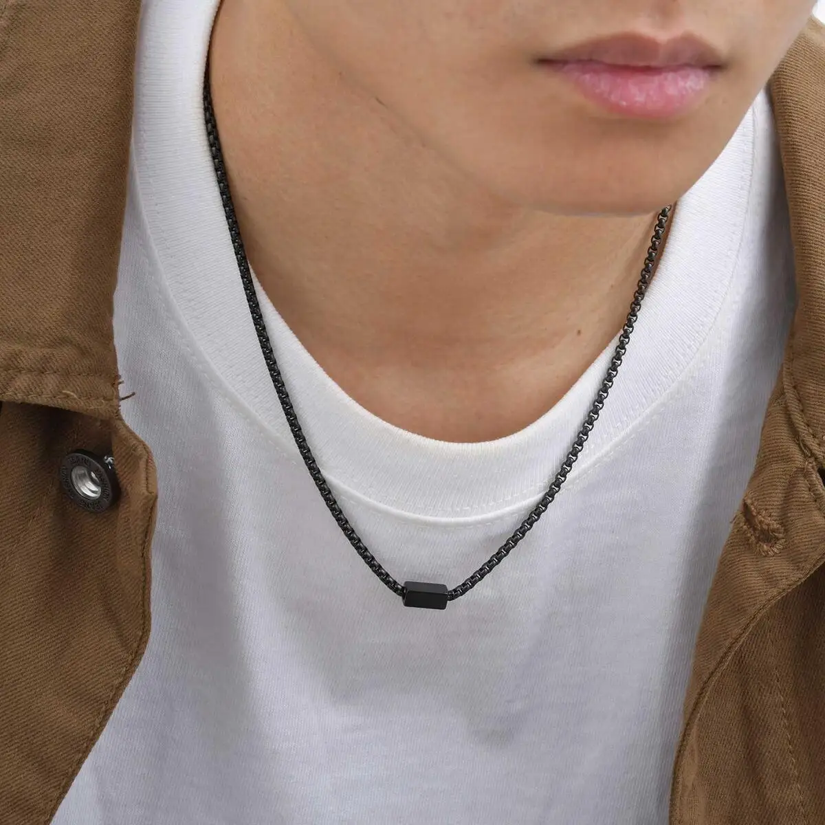 Vnox Collana a catena da uomo in acciaio inossidabile, catena da collo in metallo regolabile quadrata geometrica, gioielli hip-hop casual alla moda