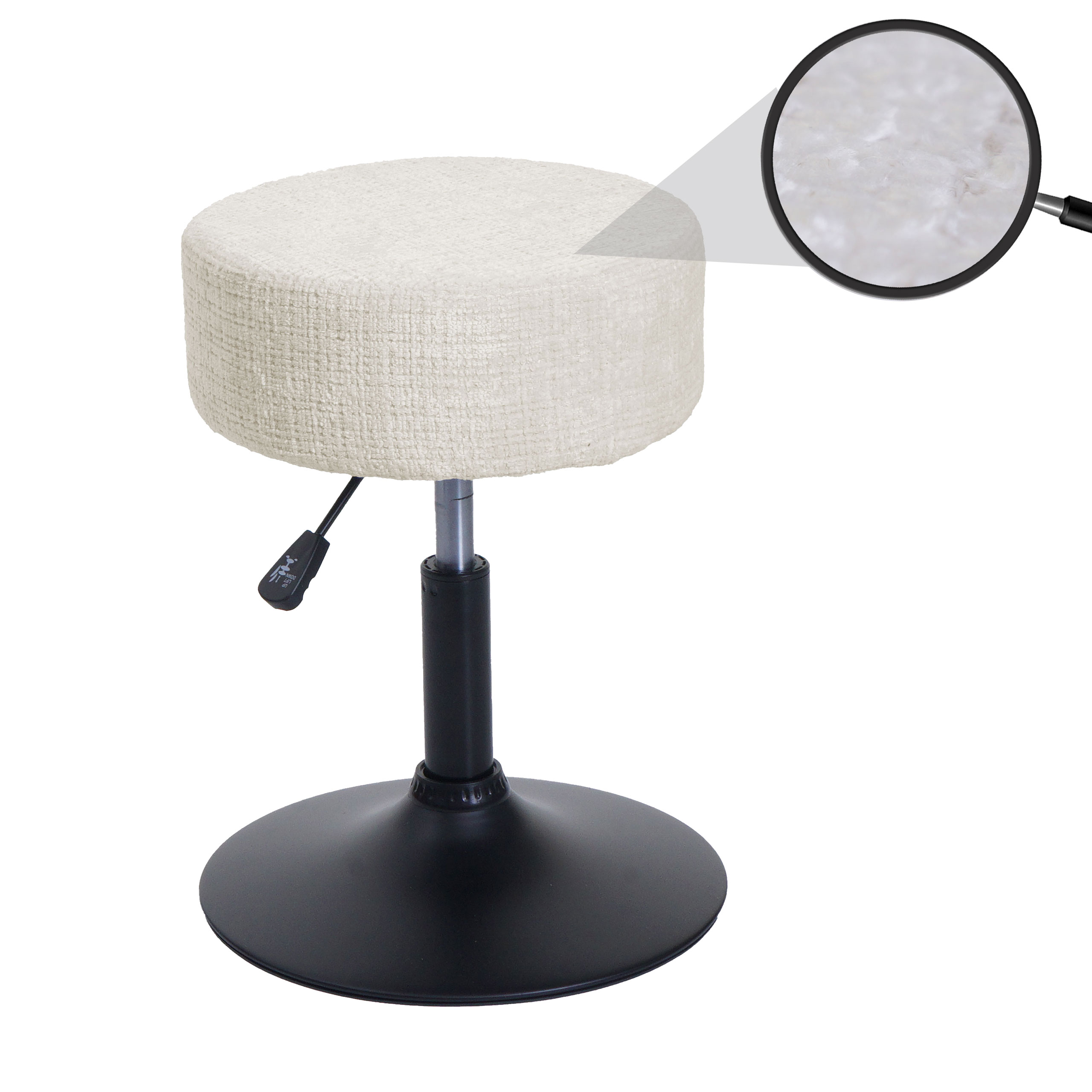 Hocker HWC-C22, Sitzhocker Schminkhocker, höhenverstellbar drehbar Ø 37cm Stoff Chenille (465g/m²) FSC® ~ creme-weiß