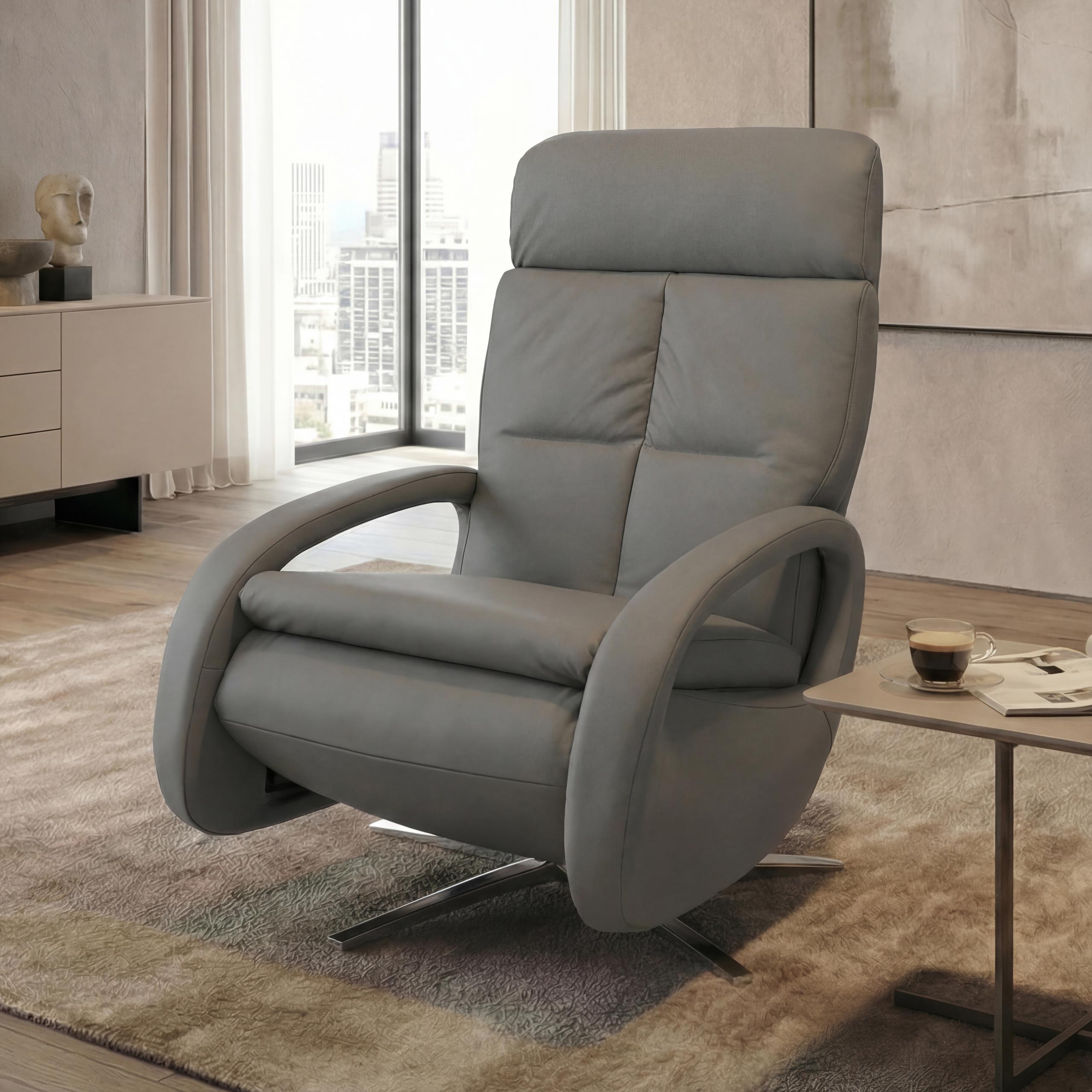 Relaxsessel HWC-L11, TV-Sessel Liegesessel, Liegefunktion drehbar, elektrisch verstellbar Voll-Leder ~ grau Image