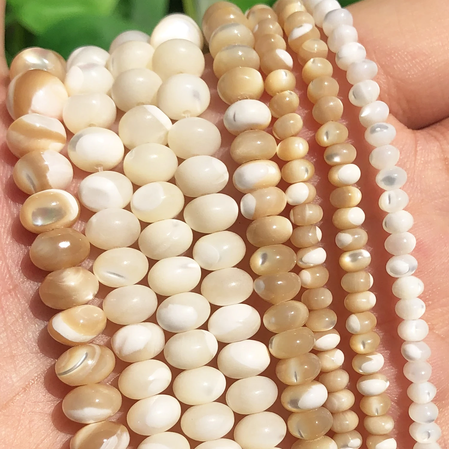 Natürliche Perlmutt Mop Shell Rondelle Perlen Weiß Beige Runde Lose Spacer Perlen für Schmuck Machen DIY Armband 15'' Image