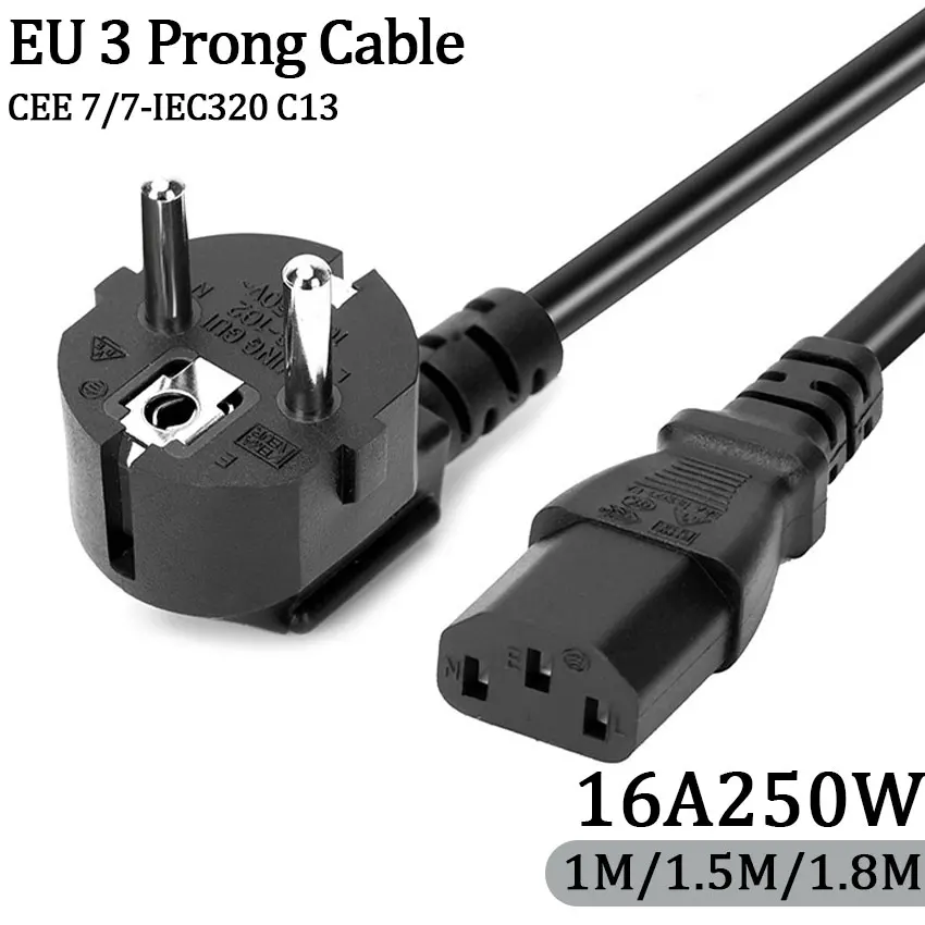 1/3/5PCS EU Netzkabel IEC C13 Netzteil 1/1,5/1,8 m Verlängerung Kabel für Dell Computer PC Monitor HP Drucker Projektor Image
