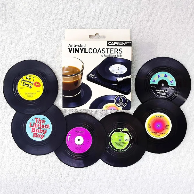 6/4/2PCS Bunte Retro Schallplatte Disk Untersetzer für Getränke Vinyl Schallplatte Untersetzer Set Couchtisch Dekor Anti-rutsch Untersetzer Image