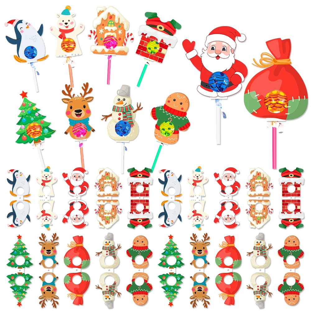 10 Stück Weihnachtspapier Lutscher Kartenhalter Weihnachtsmann Schneemann Rentier Süßigkeiten Pakete für Weihnachten Party Geschenk Dekorationen Navidad Image