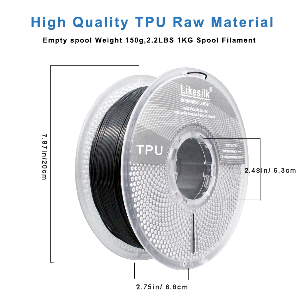 Likesilk 95A TPU-Filament, weiches, flexibles 3D-Drucker-Filament 1,75 mm, Maßgenauigkeit +/- 0,03, 1 kg Spule (2,2 lbs), (TPU-Bla). Image
