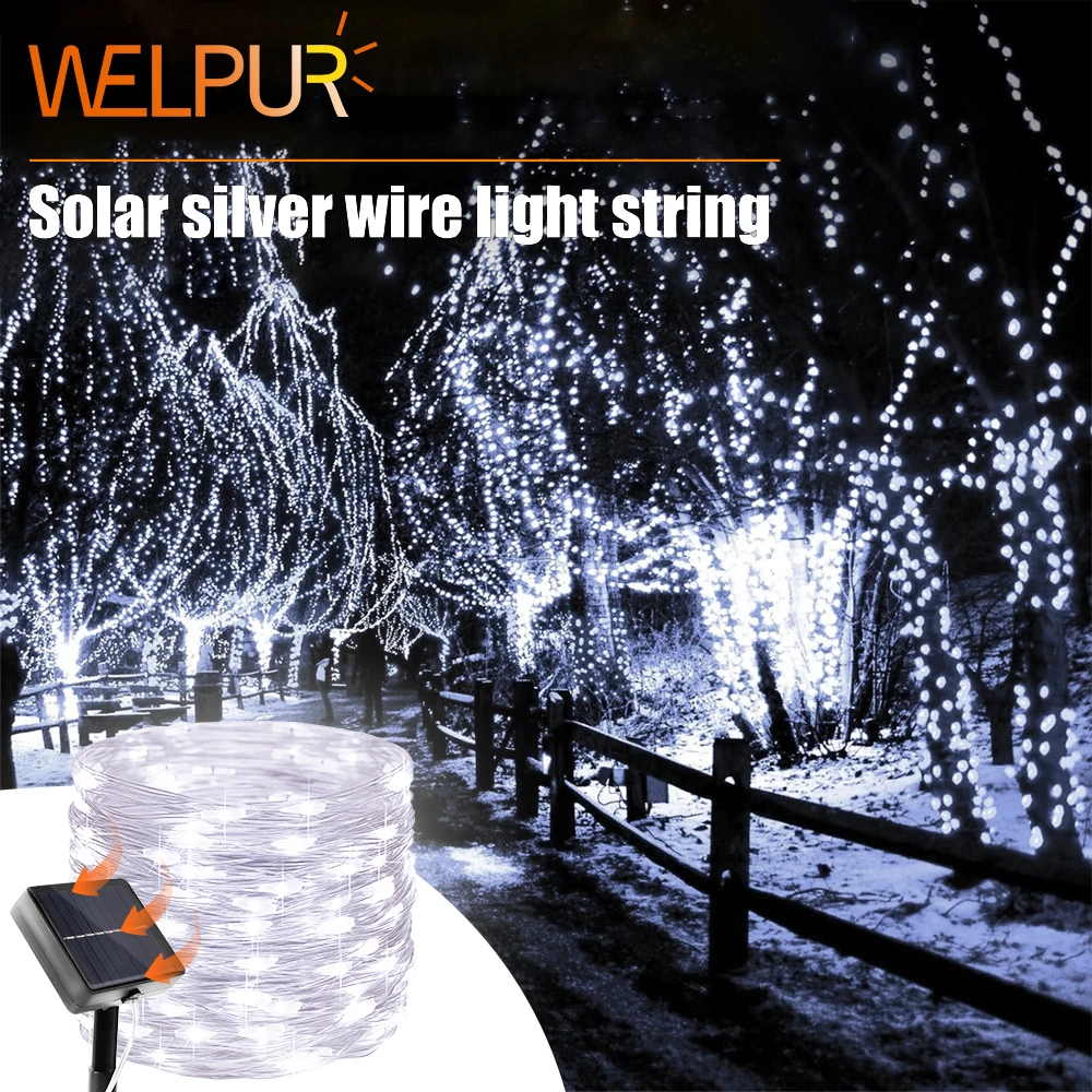 Solar-Weihnachtslichterkette für den Außenbereich, Solar-Lichterkette, 8 Beleuchtungsmodi, funkelnde Lichter für Garten, Party, Hochzeit, Weihnachtsdekoration