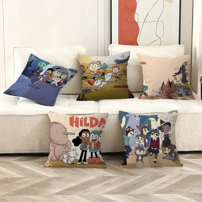 H-Hilda Cartoon-Mädchen-Kissenbezug, Cartoon-Geschenk-Kissenbezug für Schlafzimmer, Zuhause, Sofa, Stuhl, Sitzdekoration, Kissenbezug Image