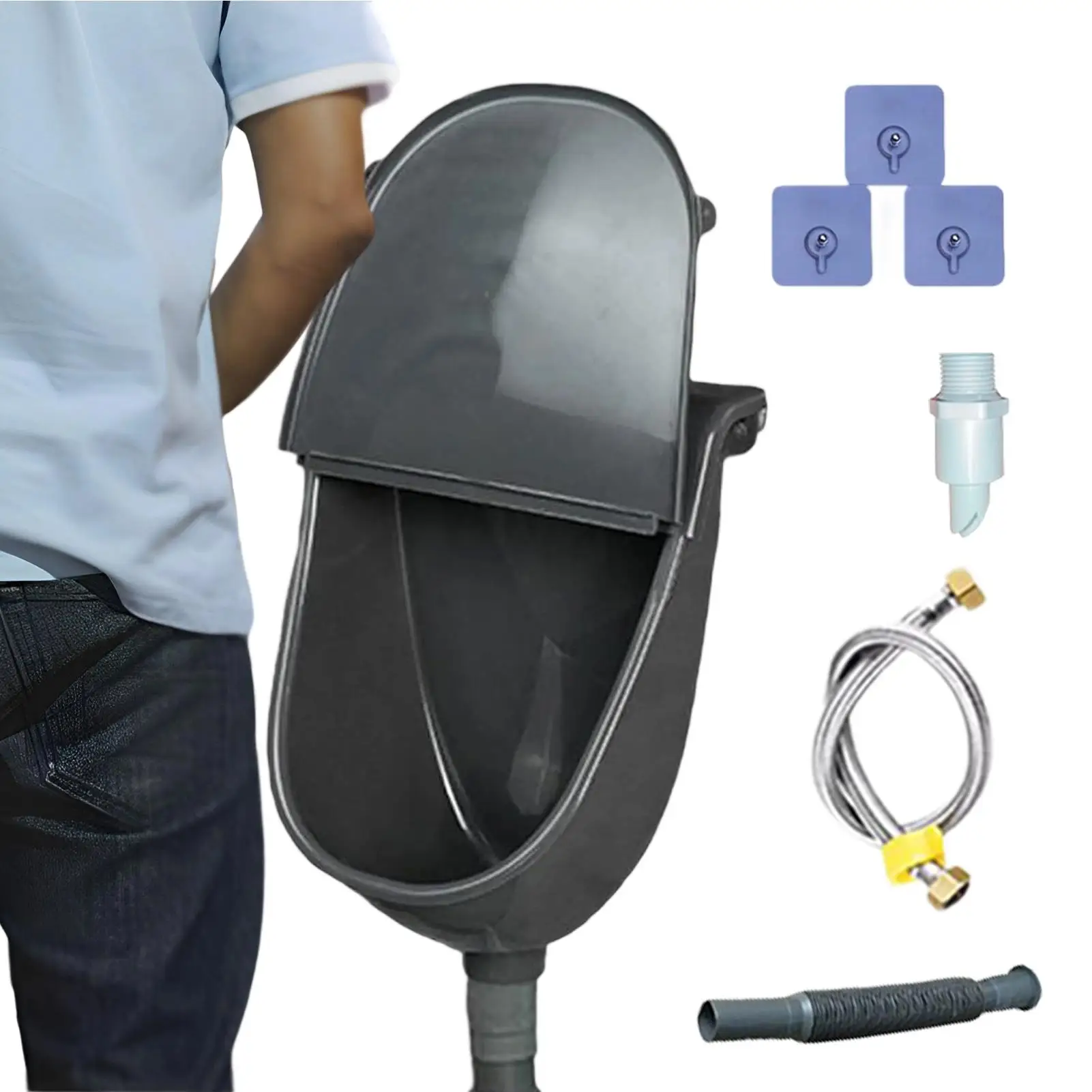Wand-Urinal-Urin-Trenner, PP-Wand-WC, geruchloser Urin-Trenner mit Deckel für Zuhause, Wohnmobil, Jungen, Männer, Wohnheim, Garten Image