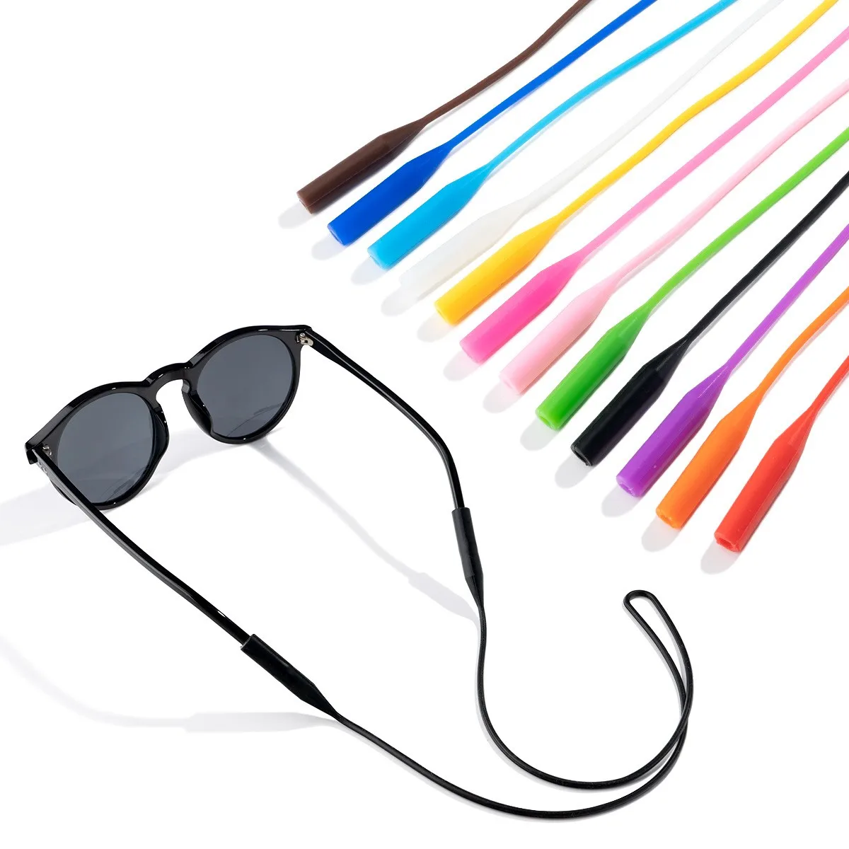 2/5 Stück Silikon-Rundkopfbrillen mit langer und dicker Kette, Sport-Anti-Fall- und Anti-Verlust-Brillenseil Image