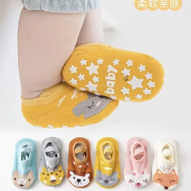0-3 Jahre Cartoon-Kindersocken für Jungen und Mädchen, Kleinkind-Bodensocken, Neugeborene Baby Mädchen Jungen Socken, rutschfeste Baumwollsocken, ein Paar Image