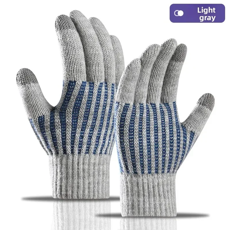 Winter verdickte warme Wolle Radfahren kältebeständige Touchscreen Herren große Strickhandschuhe Image