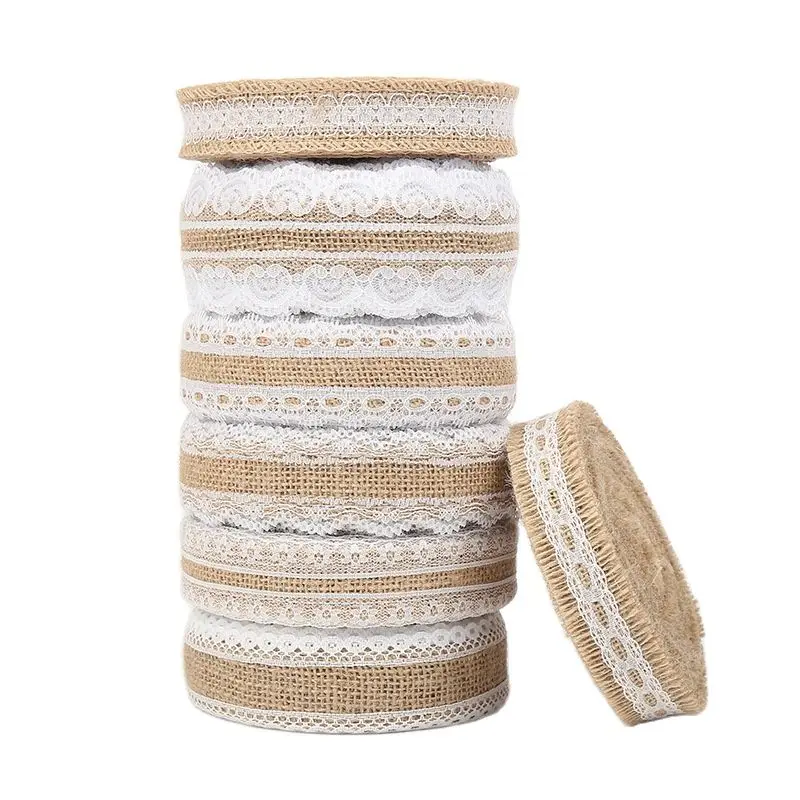 2M 5M Natürliches Jute-Sackleinenband Vielseitig Rustikal Vintage Hochzeitsdekor Hessische Spitzenrolle Frohe Weihnachten Partyzubehör DIY Image