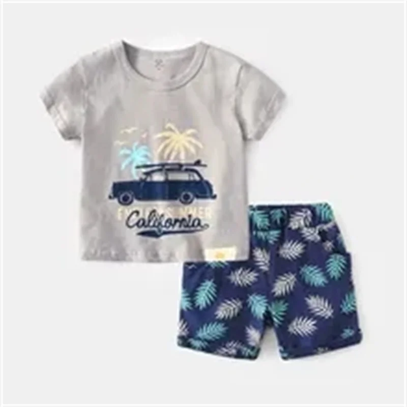 Sommer Cartoon Print Kinder Jungen Kleidung Ärmellose Tops + Shorts 2 teile/satz Baby Mädchen Weste Kleidung Set Kinder Baumwolle Sport anzug Image