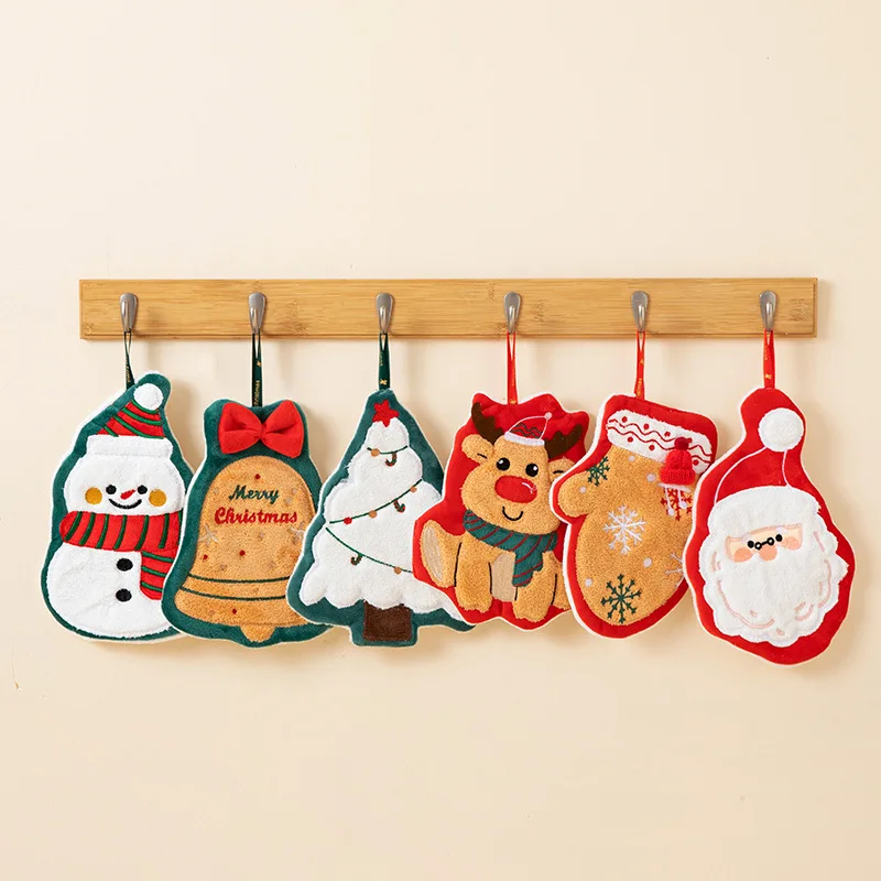 Baby-Weihnachtshandtücher, süßer Weihnachtsmann, Schneemann, Korallen-Fleece-Handtuch, Handtücher für Baby-Geschenk, Kinderbadezimmer, aufhängbares Taschentuch Image