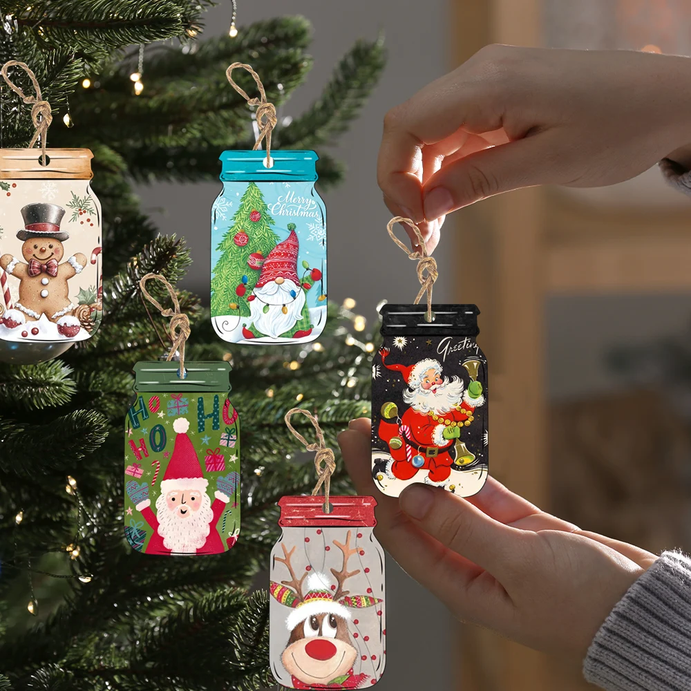 12/24 Stück festliche Weihnachts-Einmachglas-Geschenkkartenhalter, hängende Dekorationen mit Süßigkeitenbeuteln für Weihnachtsbaumschmuck, Neujahr Image