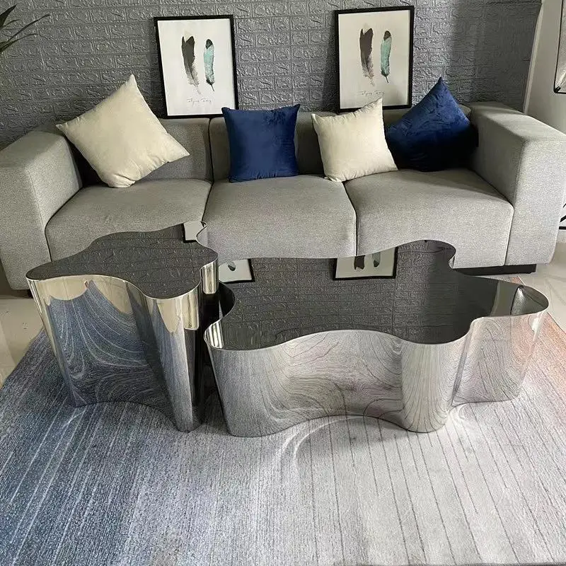 Internet Celebrity vielseitiger, speziell geformter Edelstahlspiegel, silberner Couchtisch, Wohnzimmer-Teetisch, Couchtisch, nicht sp