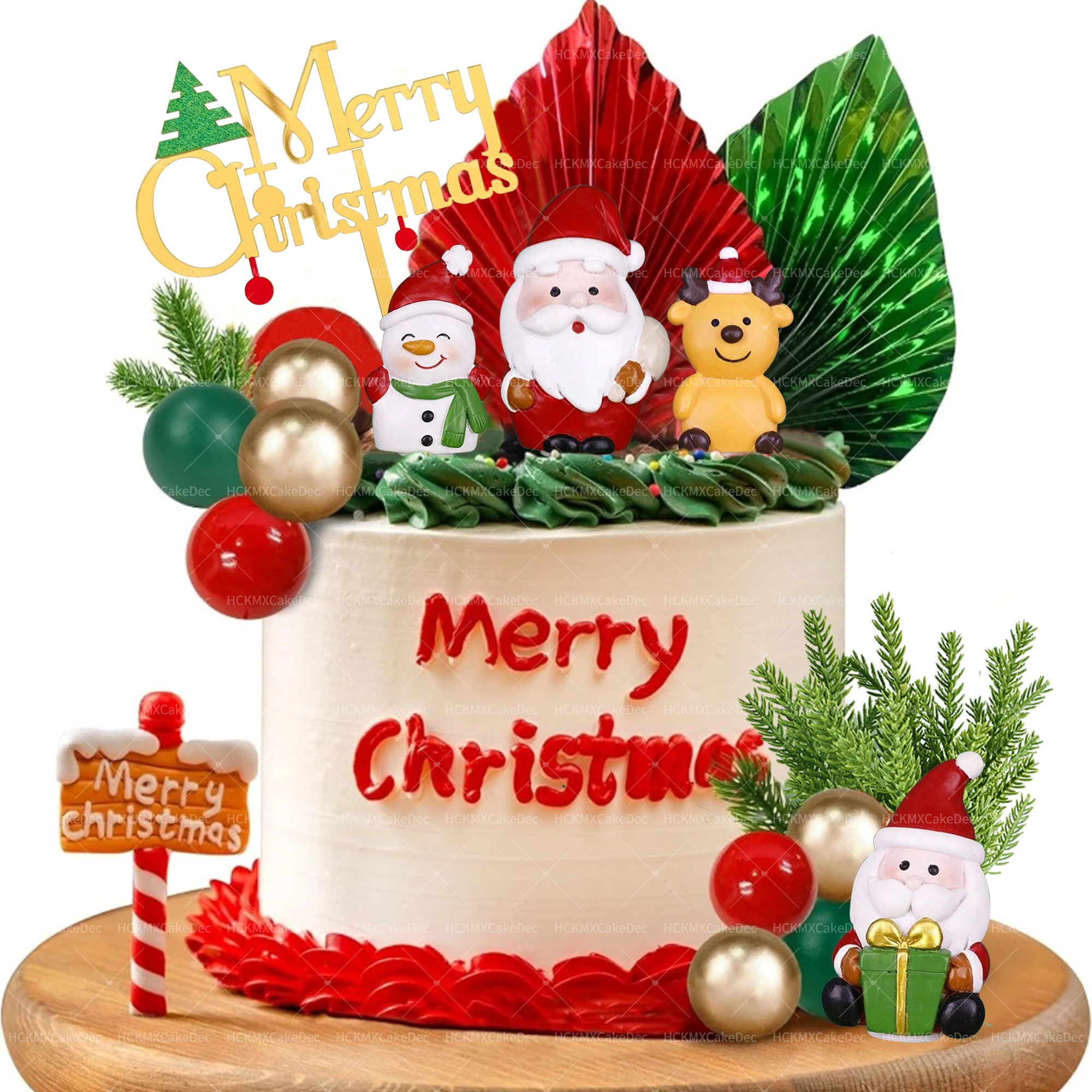 4 Stück/29 Stück Weihnachtsthema, Weihnachtsmann, Rentier, Schneemann, Kiefernnadel, Kuchenaufsätze für Weihnachtsfeier, Kuchendekoration, Foto-Requisiten Image