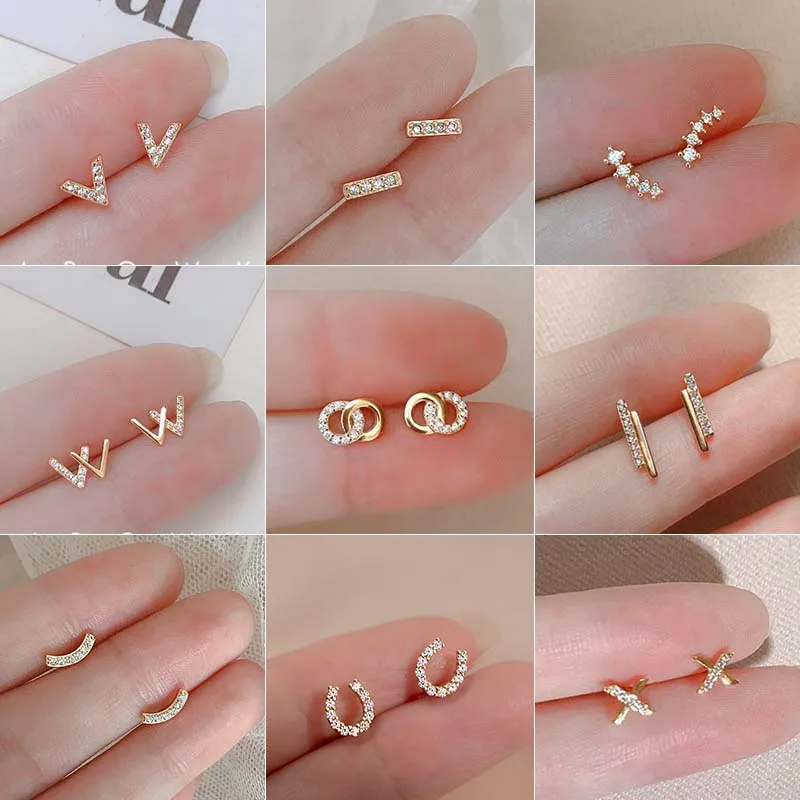 Geometrie Gold Silber Farbe Zirkon Stud Ohrring Für Frauen Einfache Nette Kleine Ohrringe 2022 Neue Mode Koreanischen brincos Schmuck Image
