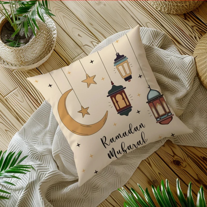 VIKAMA Ramadan Segenskissenbezug Eid al-Fitr Happy Moon Star Lantern Islamische Dekoration Sofakissenbezug Schlafzimmer Heimtextilien
