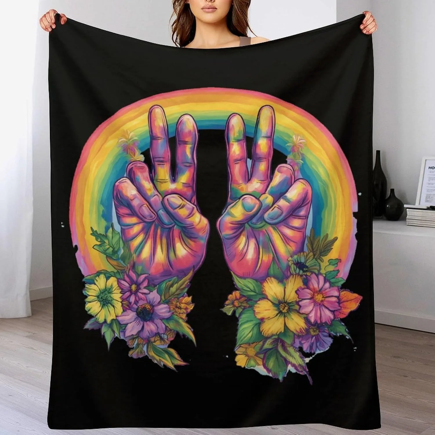 1PC Tie Dye Peace Sign Muster Überwurf dünne Decke Geschenke für Couch Bett Auto Zuhause Camping für Frieden Blumen Liebhaber alle Saison verwenden Image