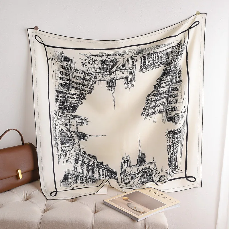 Twill Seidenschal 90 cm quadratische Bandanas Luxus Designer Säume Rollerd Schals Kopf Haar Hals Zubehör Gürtel Dekoration Weihnachten Image