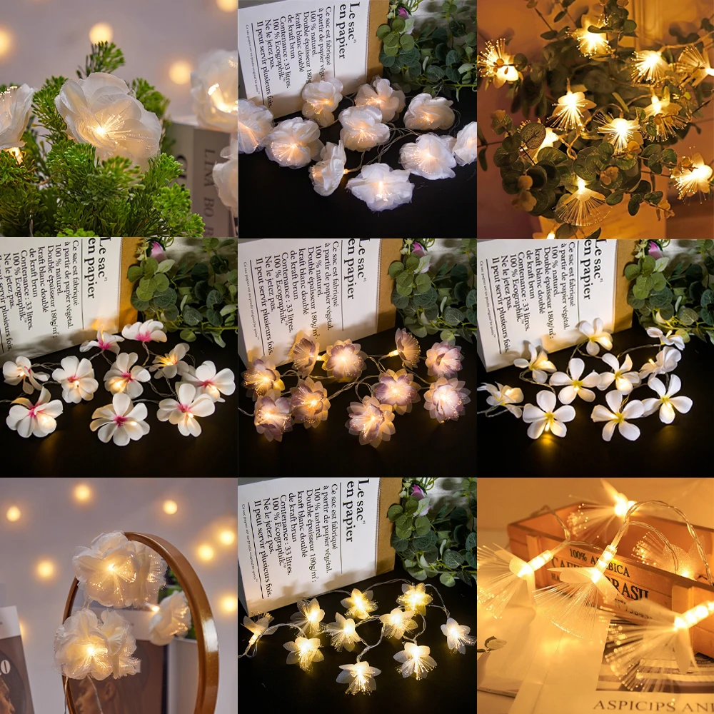 Künstliche Plume ria Blume Lichterketten batterie betriebene Girlande Fee Sternen lampe für Hochzeits feier Schlafzimmer Dekoration Girlande