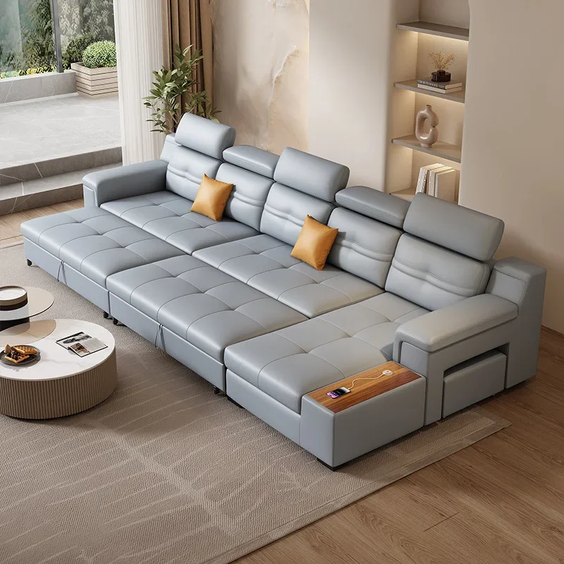 Premium-Ledersofa aus erstklassigem Rindsleder für das Wohnzimmer, doppelt nutzbar, klappbar, ausziehbar, mit Stauraum, Prinzessinnen-Stil.