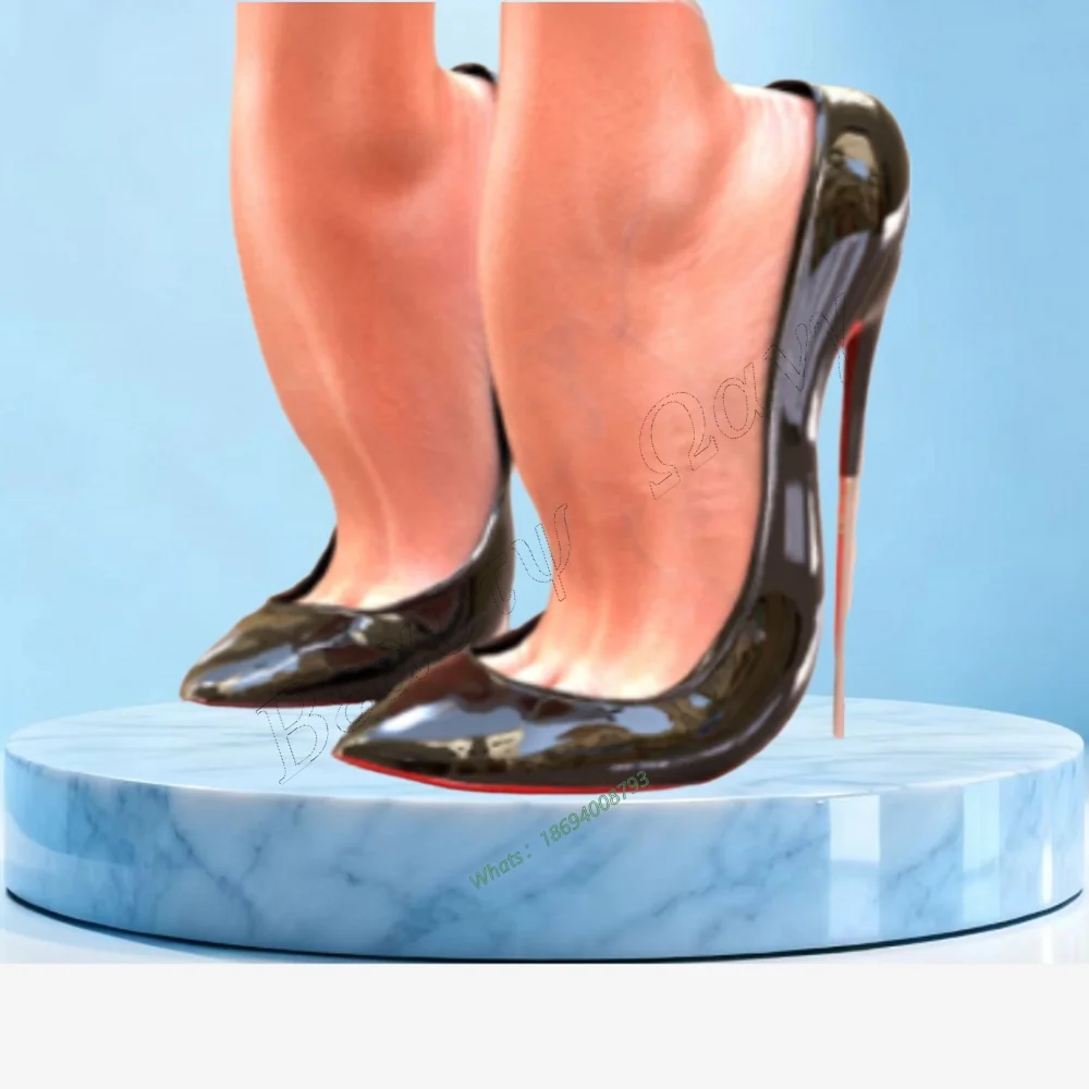 Schwarz Patent Leder Metall Ferse Pumpen Slip auf Abendessen High Heel Spike High Heel Schuhe Sexy Frauen Schuhe Neue Zapatos Para Mujere