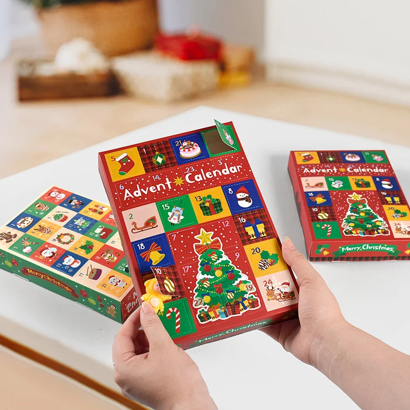 2 Stück Weihnachts-Countdown-Mystery-Boxen, Puzzle-Herausforderungsset, neue Unboxing-Überraschung mit Kalenderlöchern, leere Weihnachtsgeschenkbox Image