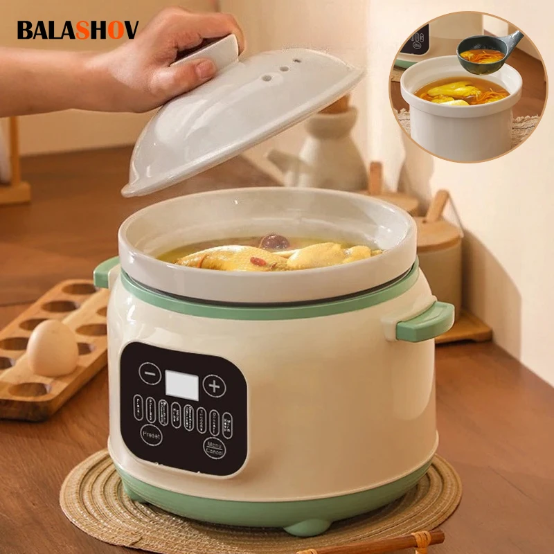 3,8 l elektrischer Suppentopf, großer multifunktionaler Keramik-Eintopf, ideal für Suppen, Brei und mehr für die Haushaltsküche Image