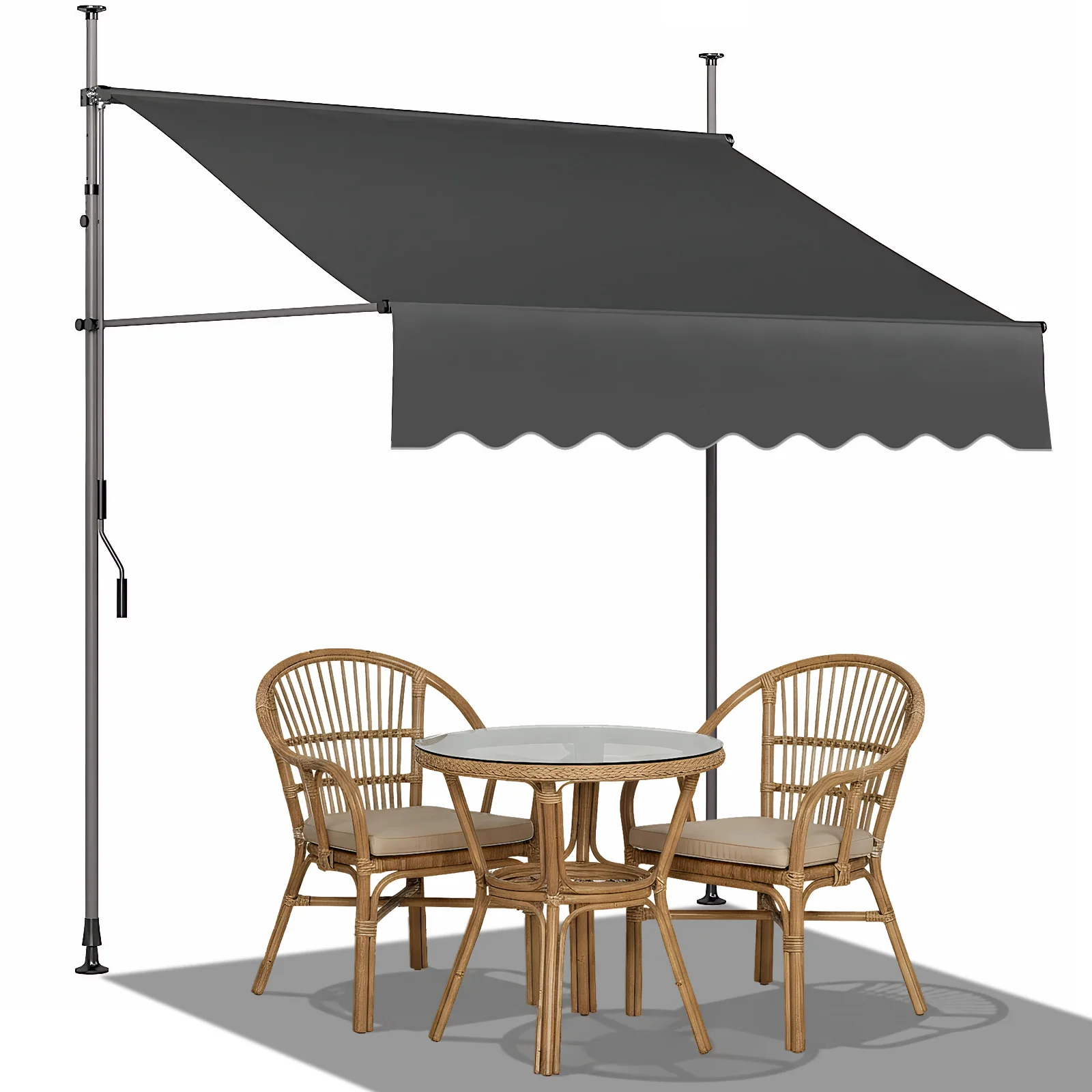 Terrassenmarkise, einziehbare Sonnenmarkise mit manueller Kurbel, Outdoor-Gartenüberdachung, Sonnenschutz für Terrasse, UV50+ Sonnenschutz Image