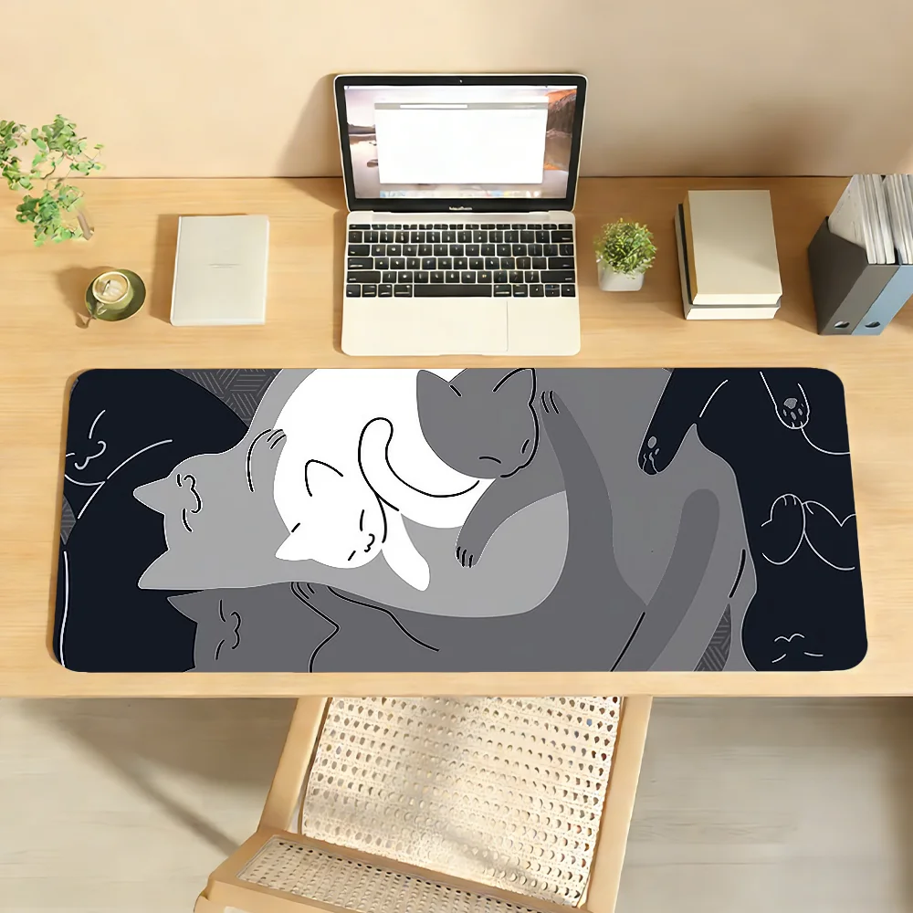 Niedliches blaues Katzen-Mauspad, rutschfeste Schreibtischunterlage mit Verriegelungskante, PC-Laptop-Zubehör, Gummi, Büro-Tastatur, groß, Gamer-Dekoration Image