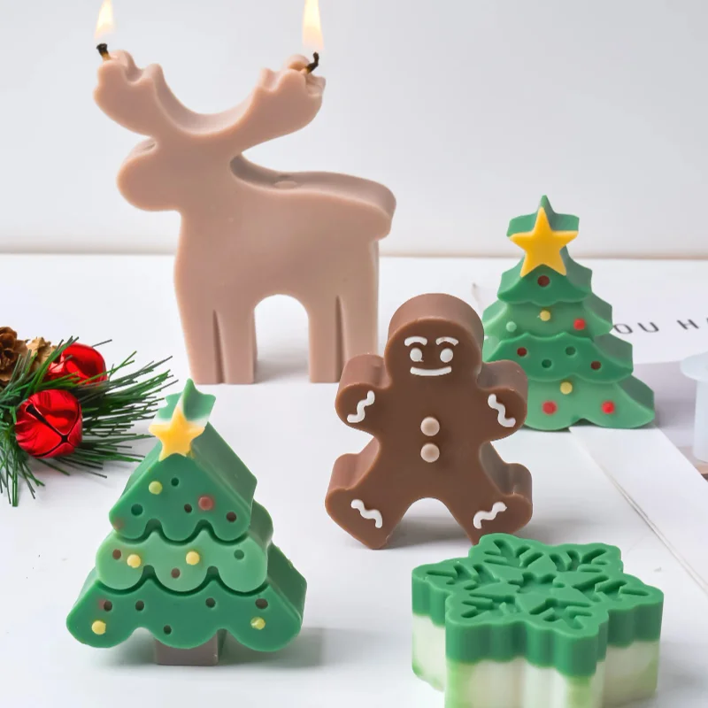 Weihnachtsbaum Schneemann Silikon Kerze Form DIY Kreative Handgemachte Seife Elch Harz Handwerk Machen Urlaub Geschenke Home Desktop Decor Image