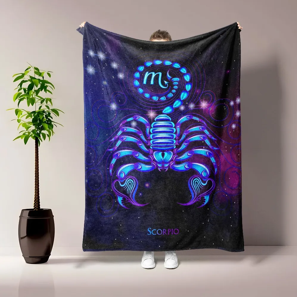 Die Zodiac Throw HD-gedruckte Flanelldecke mit Skorpion, Widder, Pisst. Verwendung für Sofa, Betten, Wohnzimmer, Reise-Picknickdecke Image