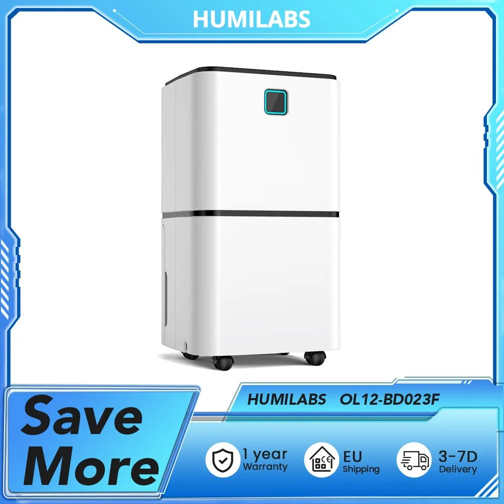 HUMILABS OL12-BD023F Luftentfeuchter, 220 V/50 Hz, 12 l/Tag, 185 W/ 1,1 A, automatische/manuelle Entwässerung, 360 drehbare 4*Räder, 2-Liter-Tank, 36 dB Image