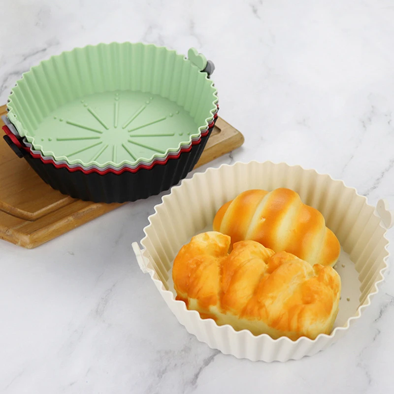 17/20 cm Air Fryers Ofen Backblech Wiederverwendbare Silikon Antihaft Runde Backform Mikrowelle Pads Airfryer pan Liner Kuchen Form Image
