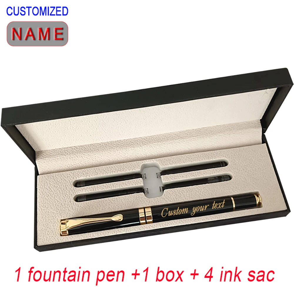 Personalisierbares Füllfederhalter-Set mit Gravur, goldener Text, Schulbedarf, Schreibwaren, luxuriöses, hochwertiges Schreibset für Herren, hübsch Image