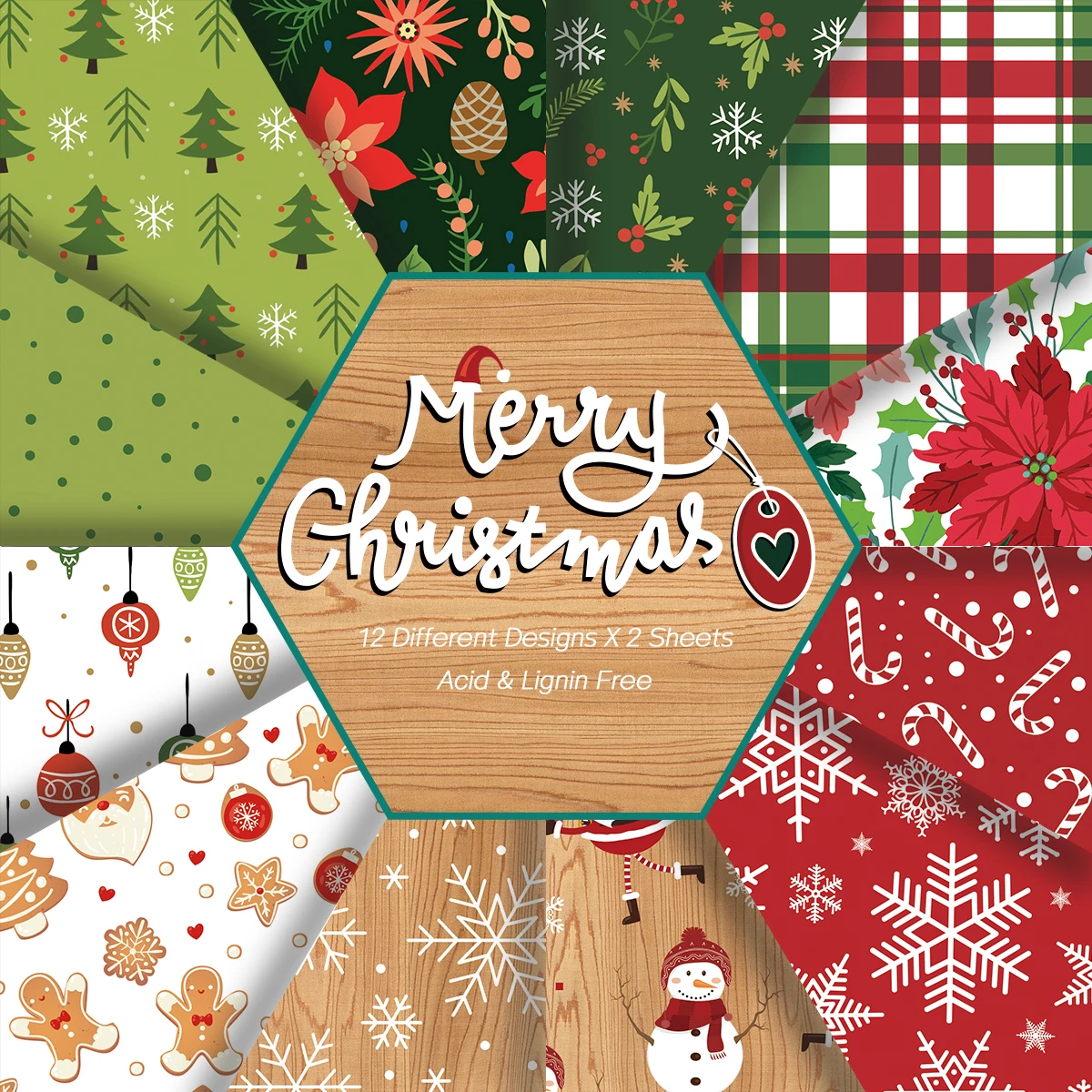 24 Stück Weihnachts-Fotoalben, Bohnen, Symbol, englische Buchstaben, Vintage-Stil, Papieralbum, Sammelalbum, Foto, Handkonto, Material, Papier Image