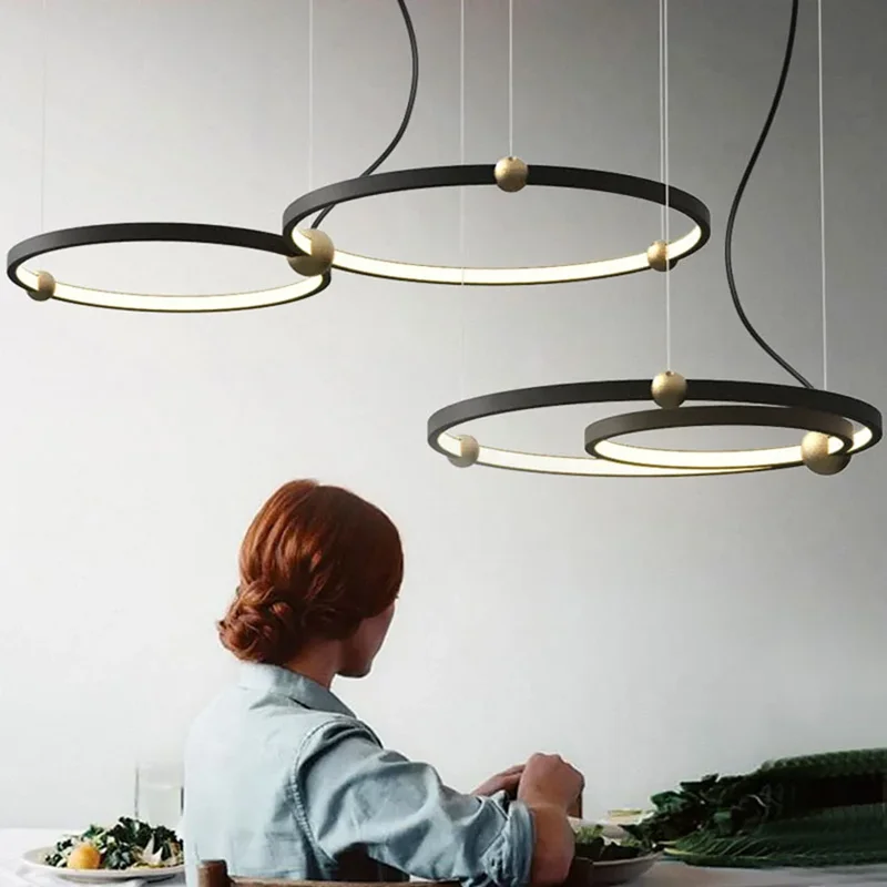 Ring-Kronleuchter, LED-Kronleuchter in Schwarz und Gold, Deckenmontage-Leuchte, Aufhängung für den Innenbereich, Esszimmer, Küche, Tischleuchten