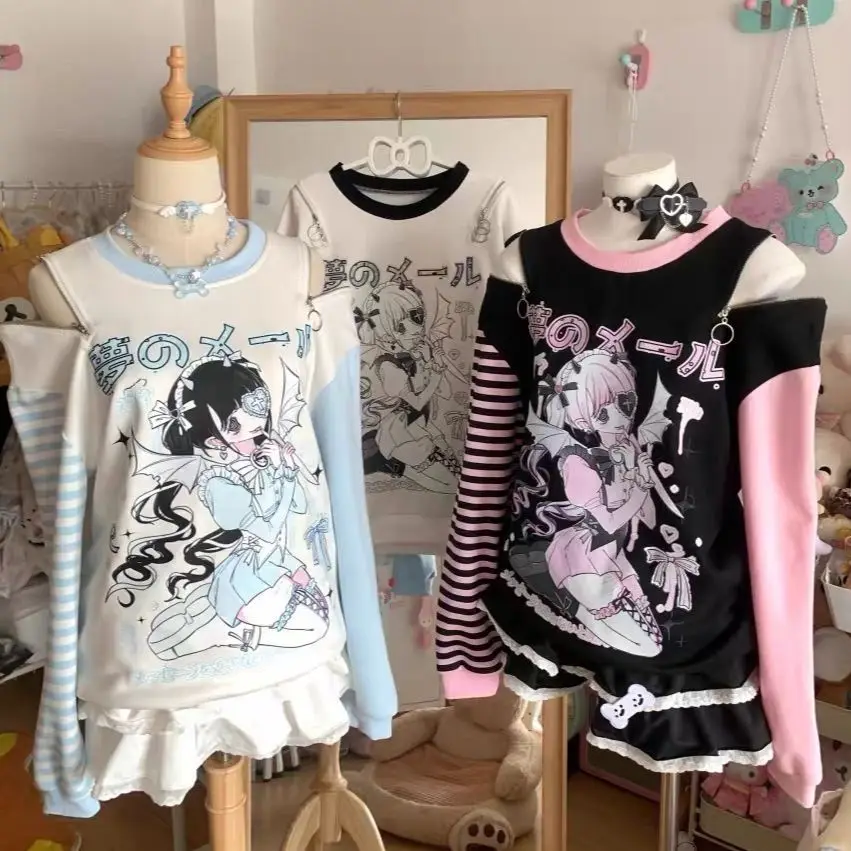 2026 Harajuku Kawaii Sweatshirts Women Outwear Subculture Pullover Long Sleeve T-shirts Female Casual Y2k Clothing Korean