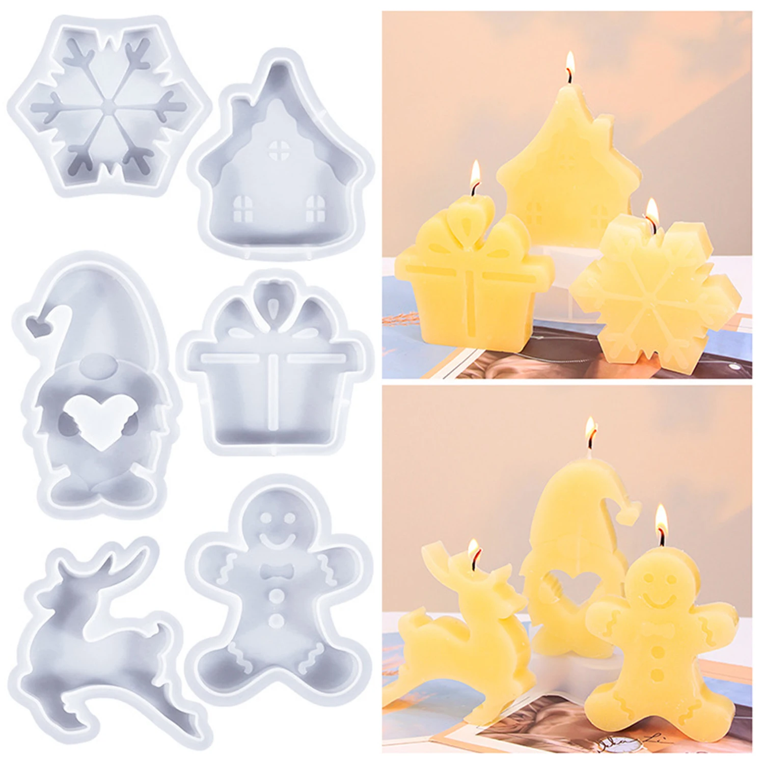 3D Weihnachten Schneeflocken Elch Weihnachtsmann Kerze Formen Silikon Aromatherapie Display Form Diy Handgemacht für Urlaub Dekorationen Gif Image