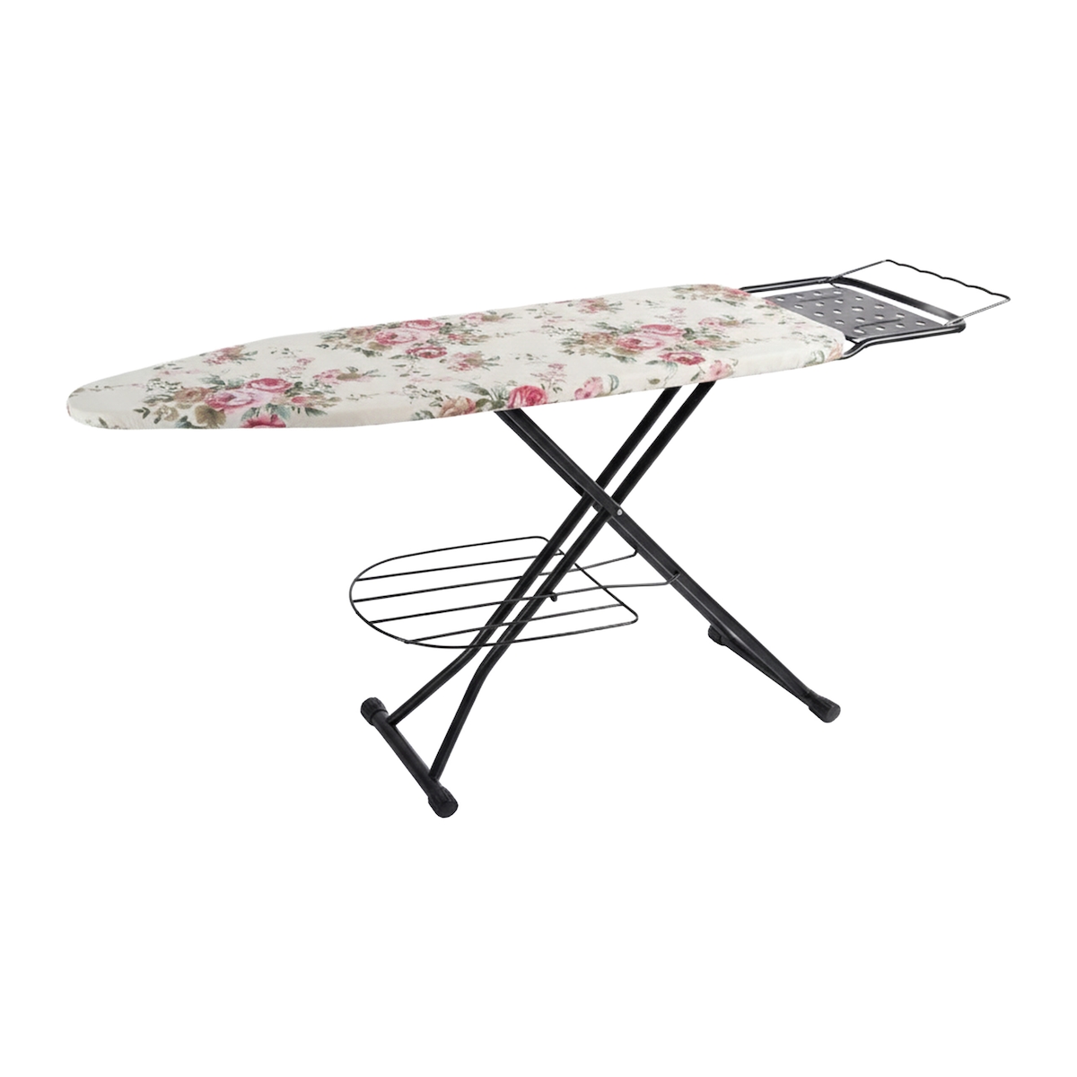 Relaxdays Bügelbrett für Dampfbügeleisen, 110 x 33 cm, höhenverstellbar, klappbar, Ablage, Bügeltisch Rosen, mehrfarbig Image