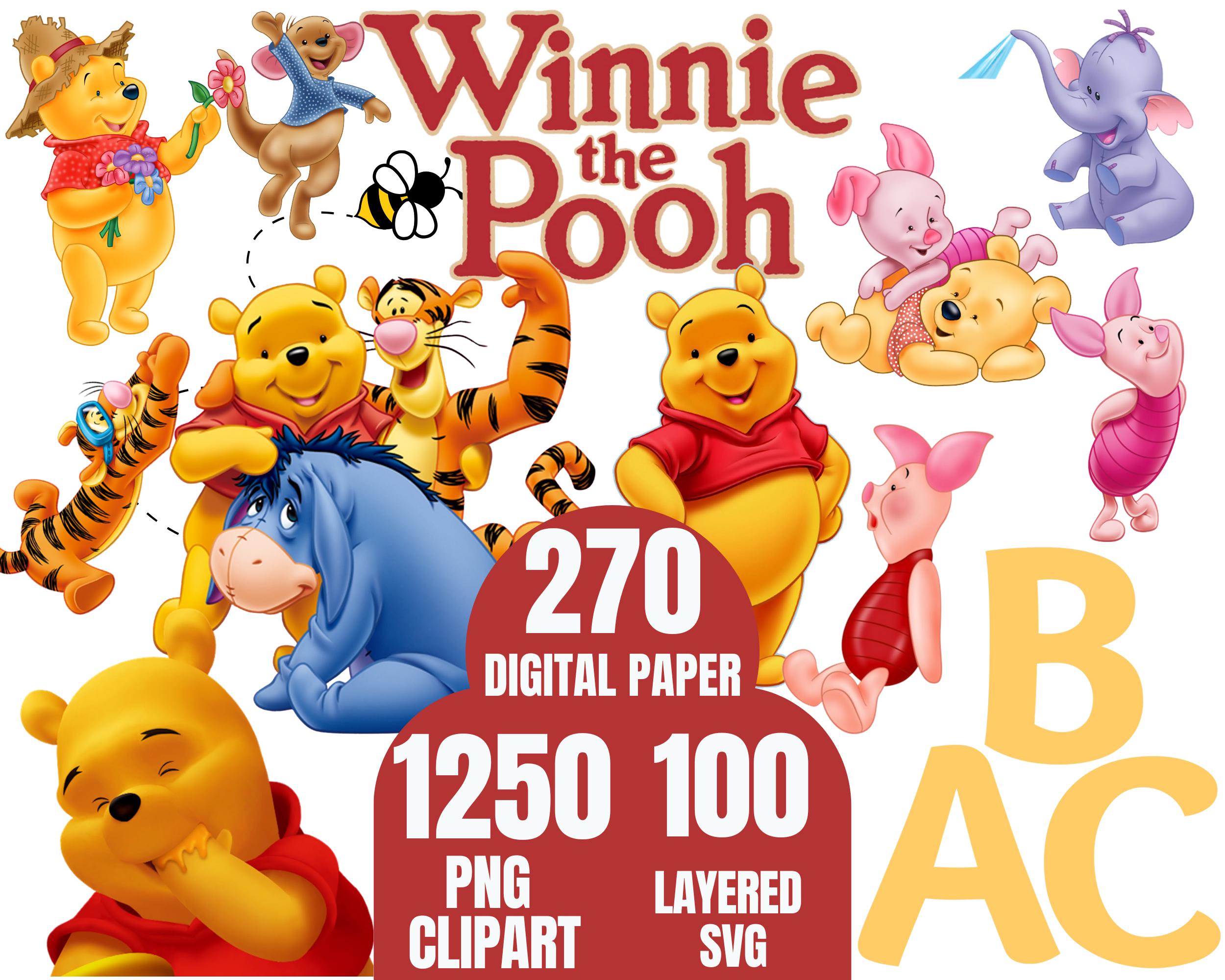Winnie the Pooh SVG PNG Clipart Bundle, Winnie the Pooh png, Winnie the Pooh svg, Inviti di compleanno di Winnie the Pooh, Eeyore Piglet Tigge