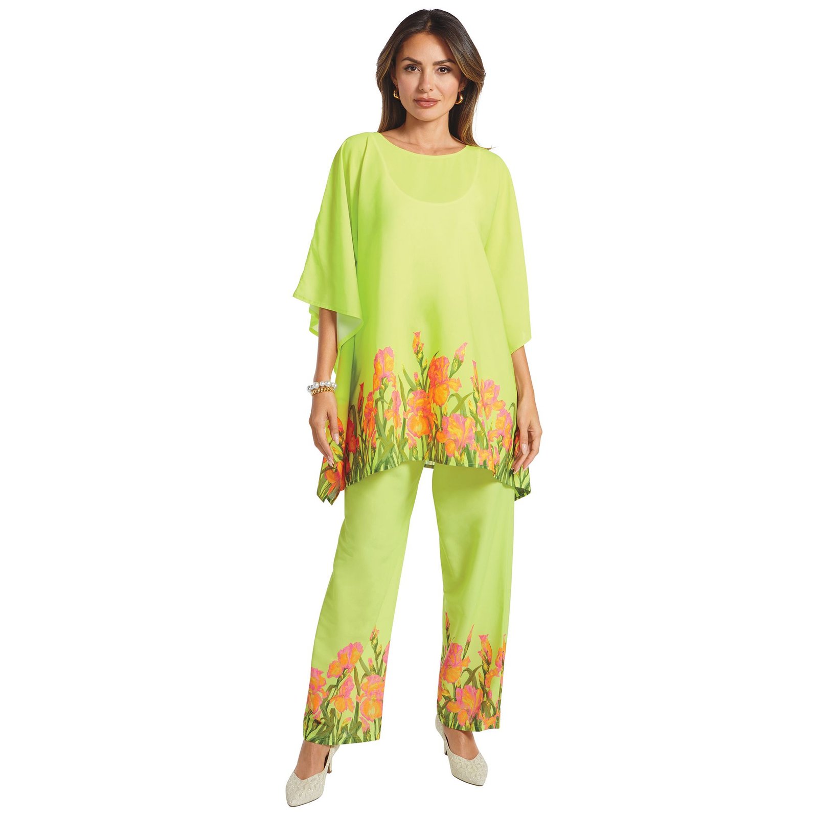 Masseys Poncho Pant Set (Size XL) Lime/Pink Floral, Elastine,Polyester